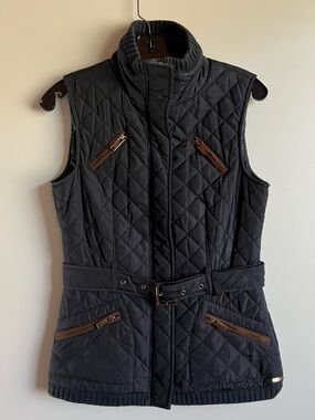 Esprit Quilted Vest black Zip Up Puffer Vest Belted Lightweight Jacket